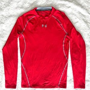 Under Armour Longsleeve Heat Gear Mens Compression Top in Red. Size Large.